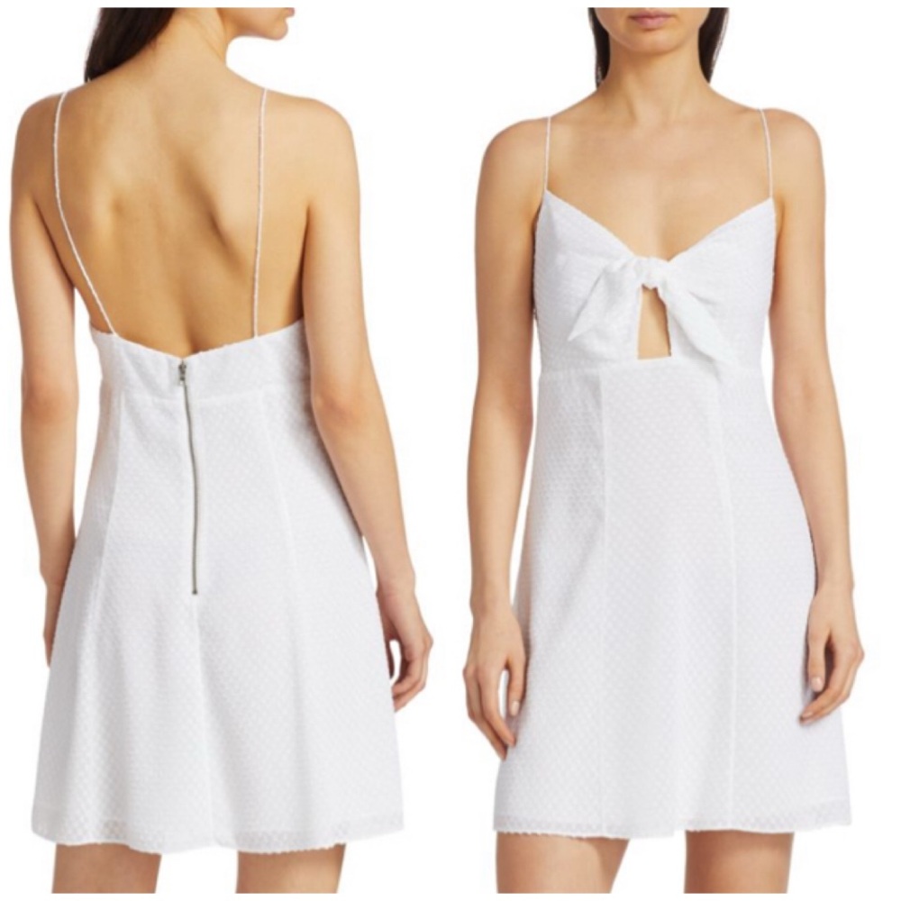 Alice + Olivia Roe Tie Front White Mini Babydoll Dress sundress textured 0/XS